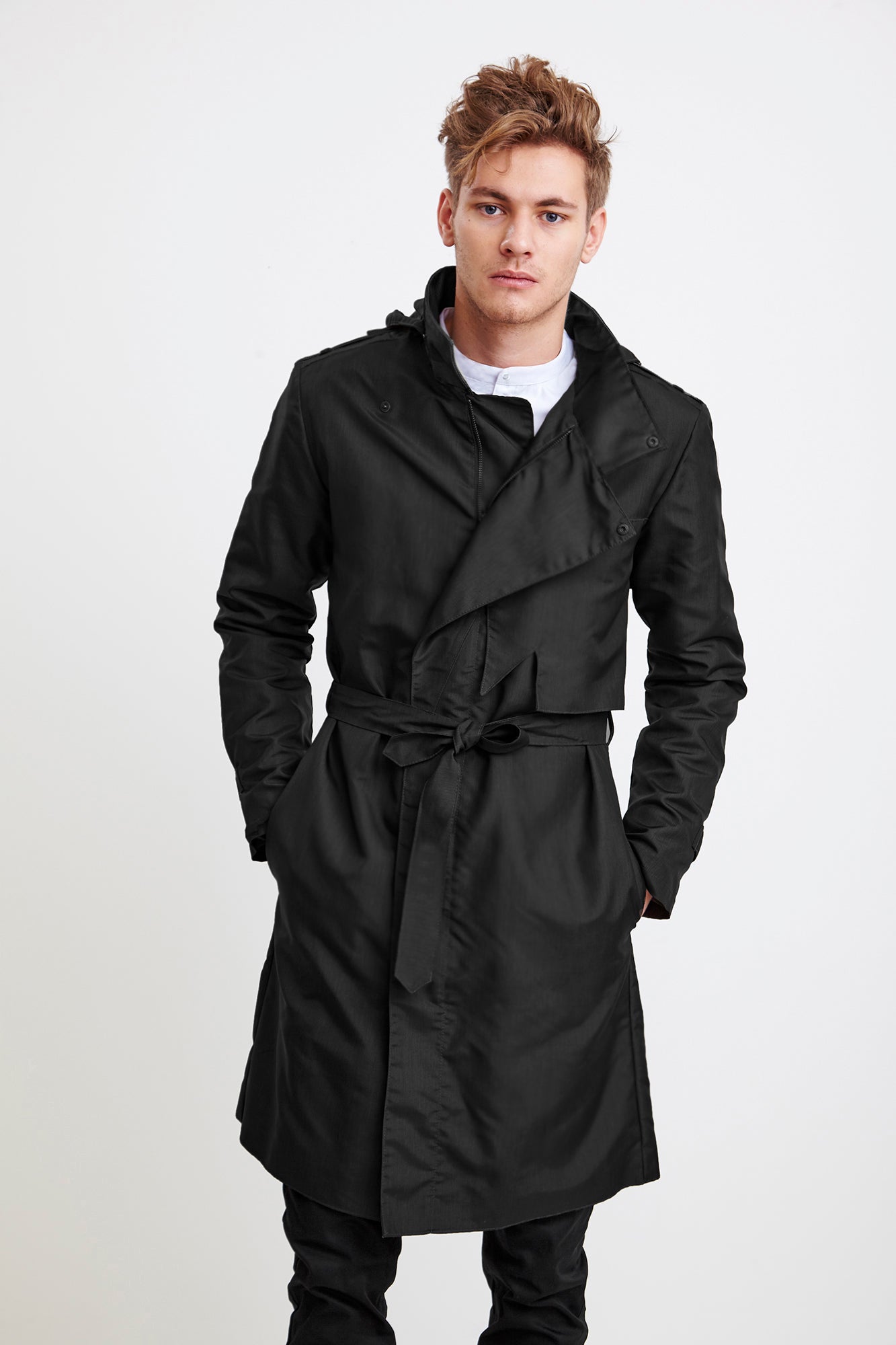 Mens Black Trench Coat With Hood