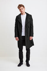 ZIPPER TRENCH COAT - black raincoat for men