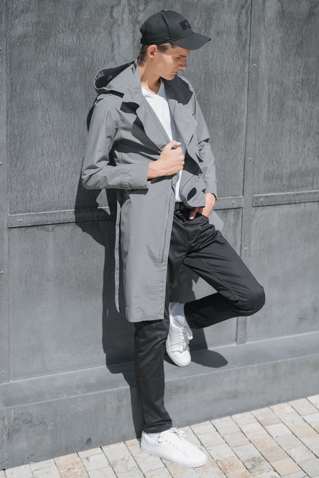 ZIPPER TRENCH COAT - grey raincoat for men