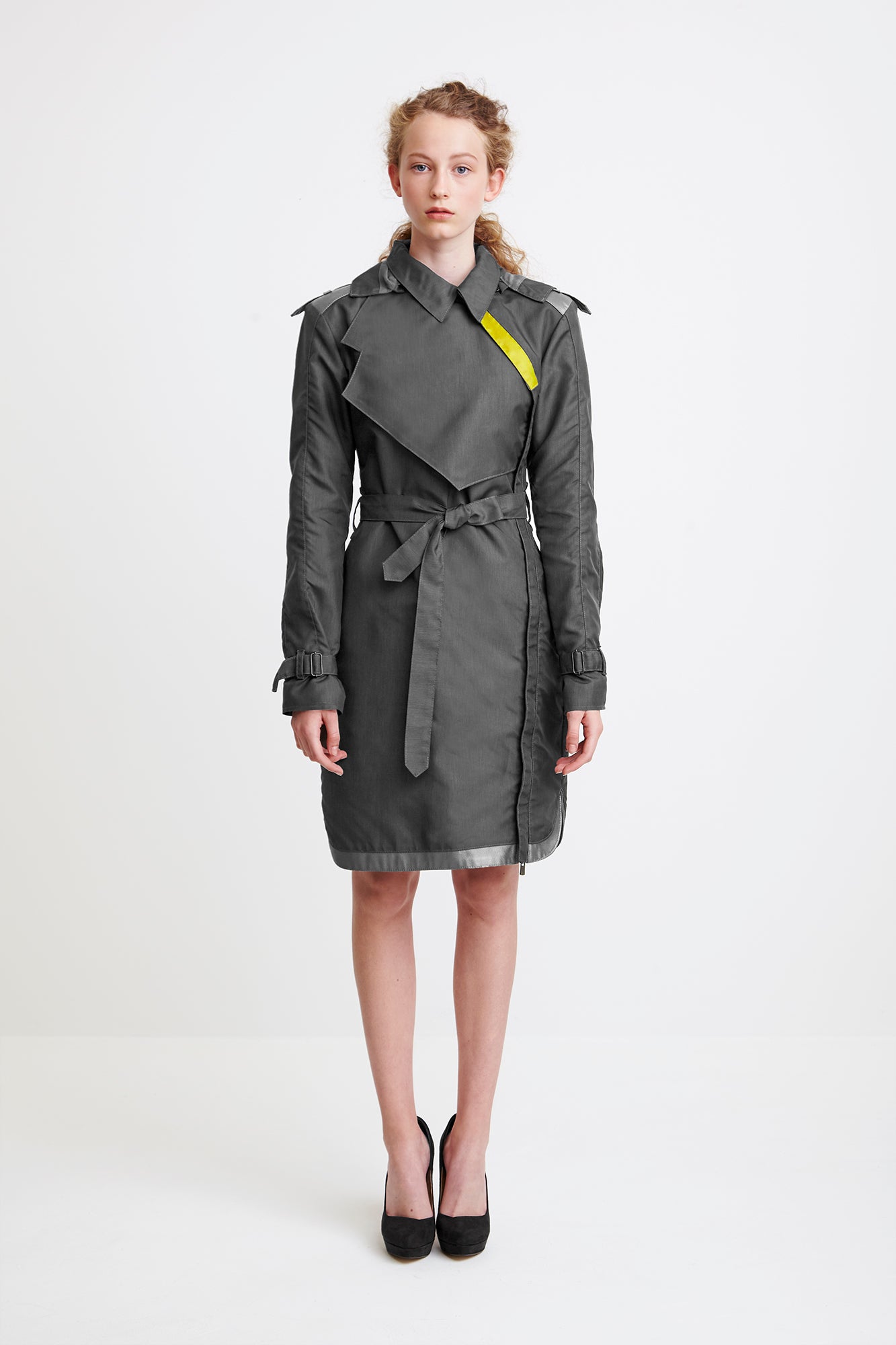 ONE-SIDED TRENCH COAT - grey raincoat for women