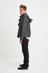 BIKER JACKET - grey raincoat for men