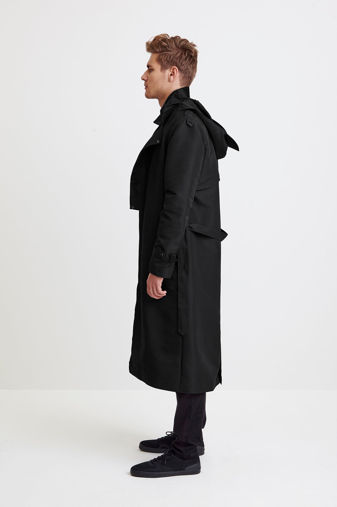 LONG ZIPPER COAT - black raincoat for men