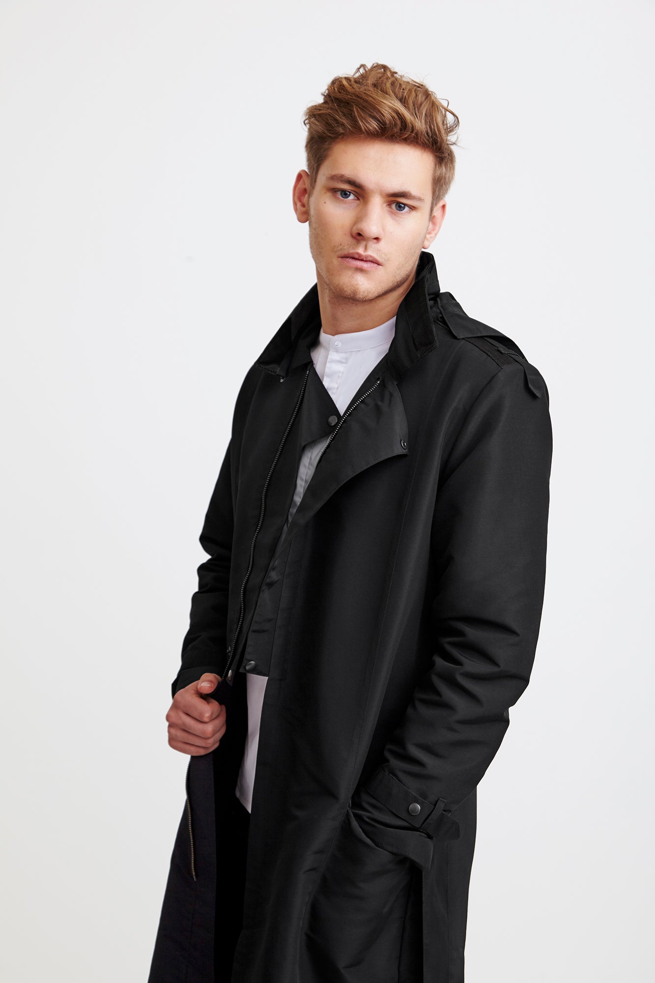 LONG ZIPPER COAT - black raincoat for men –