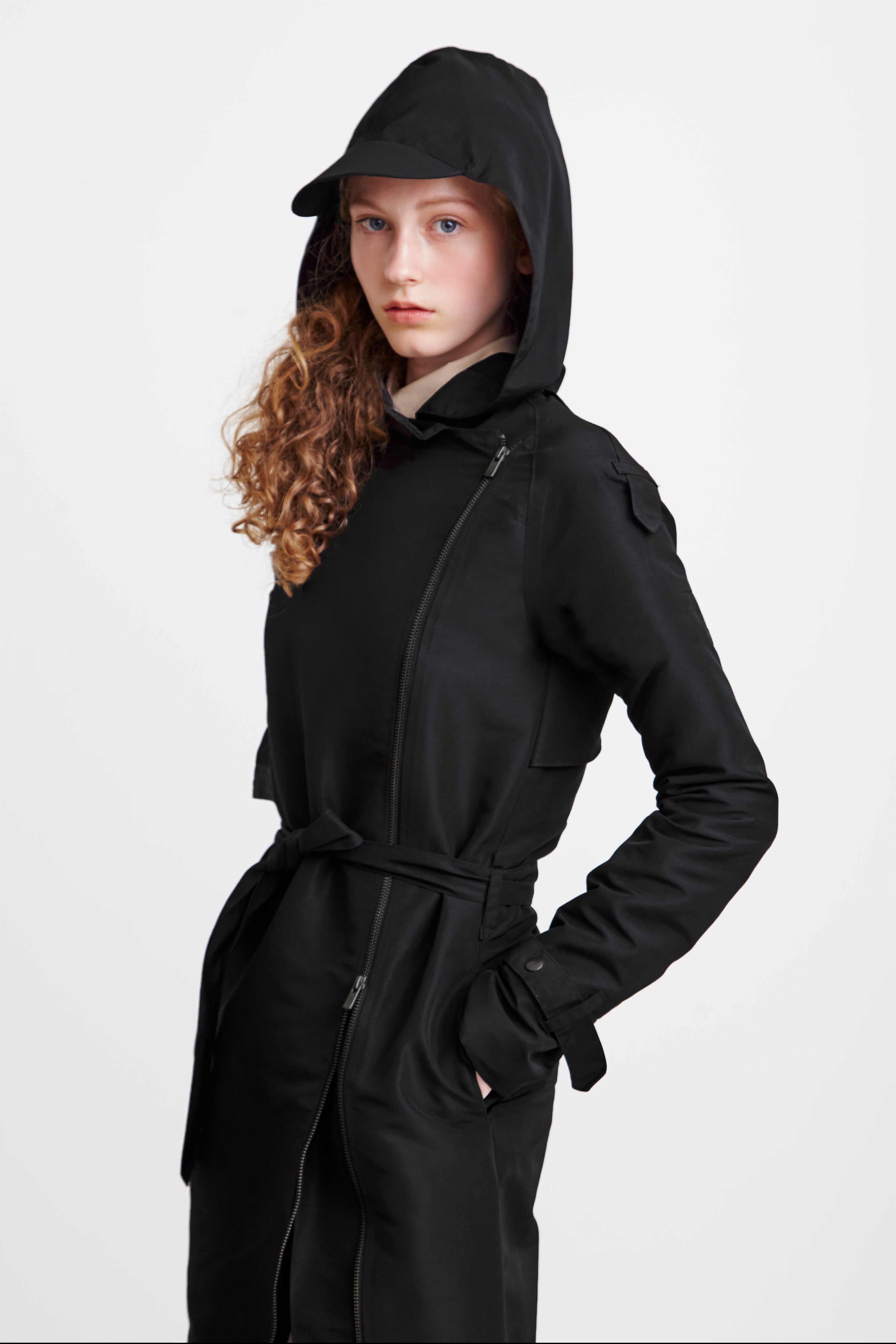 LONG ZIPPER COAT - black raincoat for women –